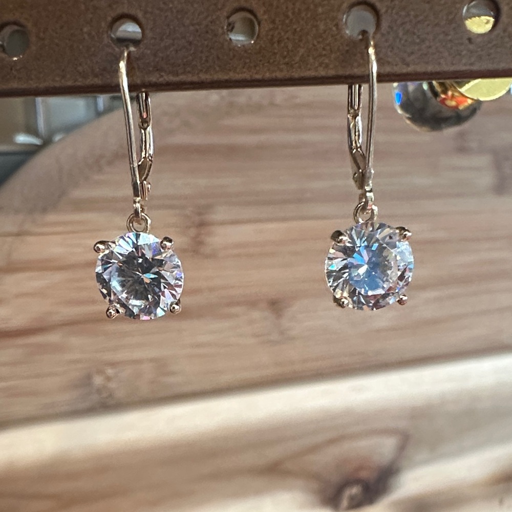 Stunning Gold and Cubic Zirconia Dangle Earrings with Snap Clasp